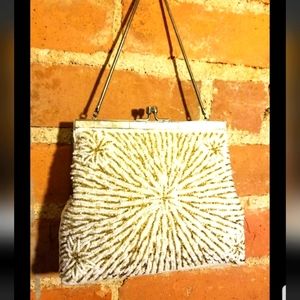 BEADED STAR PURSE VTG ABALONE HOOVER HONG KONG PROM WEDDING BRIDE COCKTAIL GLAM